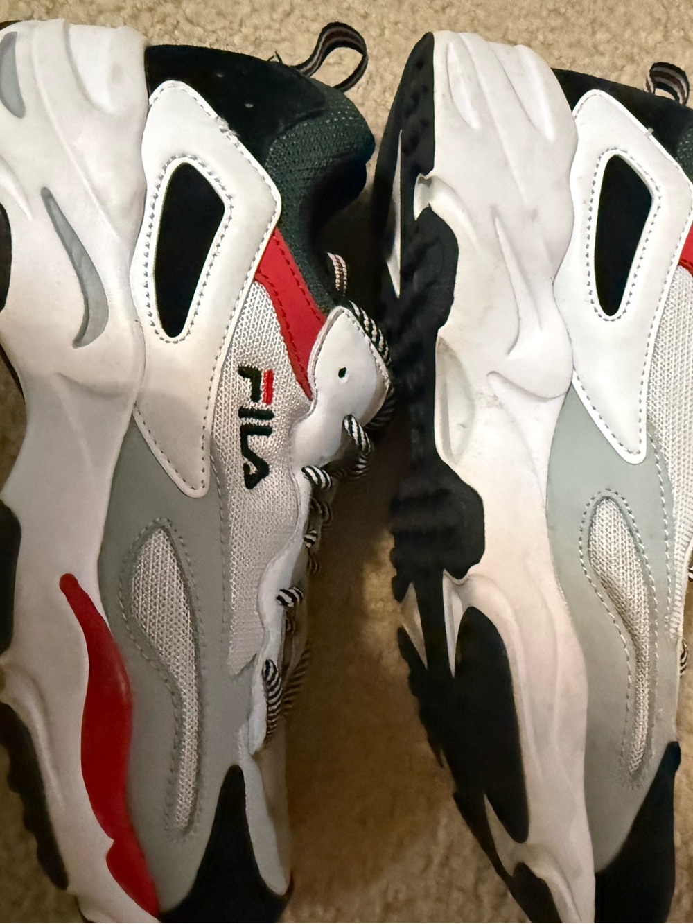 Fila White Gray Black & Red Chunky Sneakers